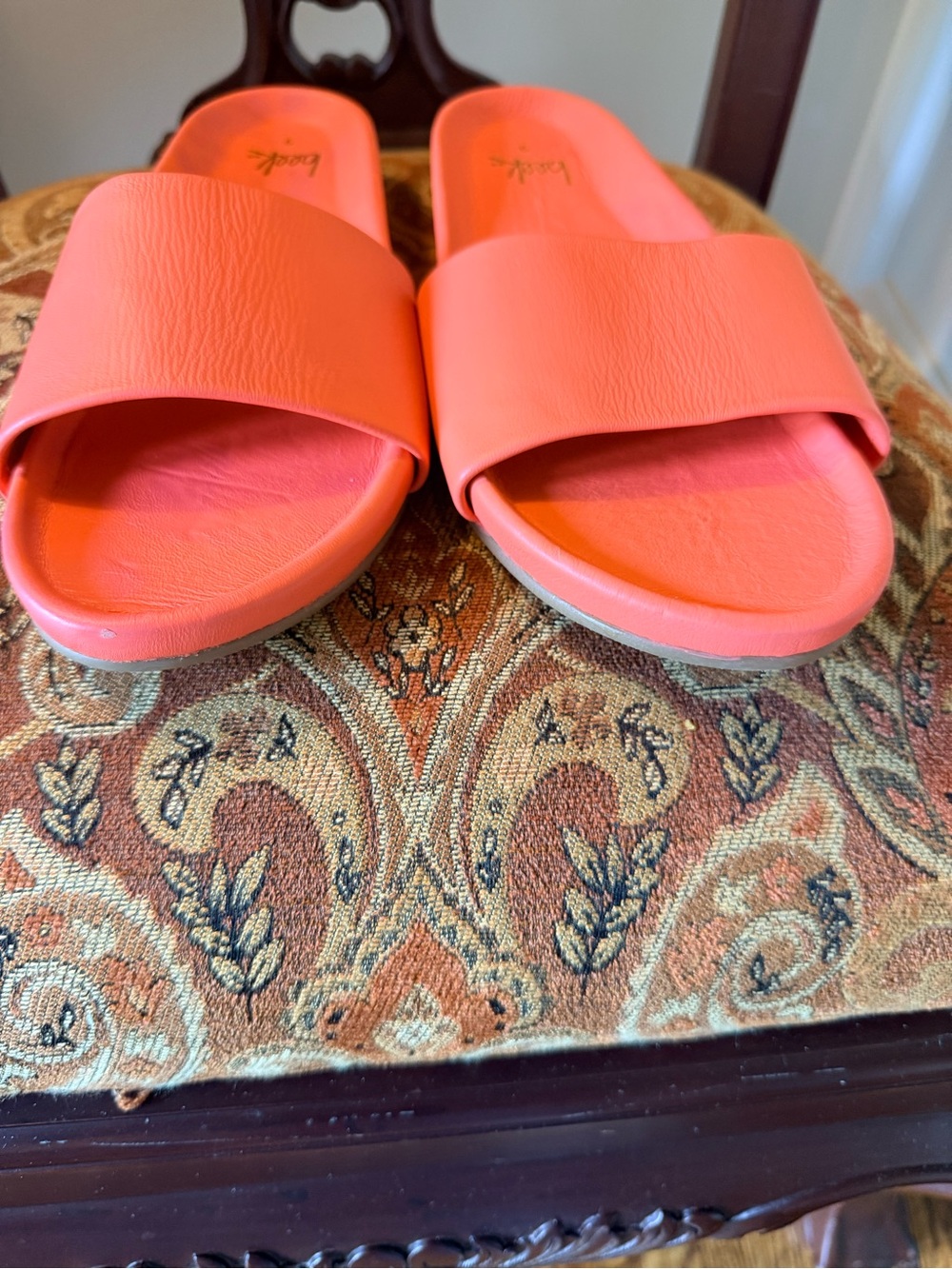 Beek Coral Leather Slide Sandals Tangerine color size 9 memory foam footbed - Picture 11 of 12